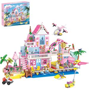 Beach Villa Building Block Set Deluxe 2-Story Vacation Resort with Pool, Palm Trees & Fun Details STEM Toy for Kids Teens