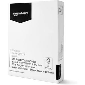 Amazon Basics Cardstock Paper, 8.5" x 11", 65 lb/176 gsm, 96 Bright White, 250 Sheets