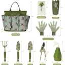 Garden Tool Set with Hummingbird Print, Heavy Duty Gardening Hand Tools with Garden Tool Bag,Gardening Gifts for Women&Men,Green