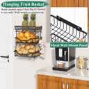 OKZEST 3-Tier Fruit Basket for Kitchen Counter, Wall Hanging Fruit Bowl and Kitchen Countertop Organizer with 2 Banana Hangers, Fruit Storage Stand for Storing Potato Onion Snack Bread Fruit Veggie
