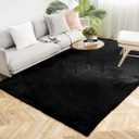 Ashler Faux Fur Rug, Ultra Soft Faux Rabbit Fur, Black Area Rugs, 5 x 7 Feet Rectangle, Machine Washable Nursery Decor Throw Rugs for Bedroom, Kids Room, Living Room