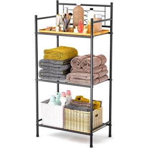 LEEDA 3-Tier Freestanding Multipurpose Storage Shelves Heavy Duty Metal Shelving Unit, Display Plants Flowers Bath Essentials, for Kitchen Bathroom Office, Black