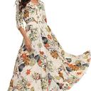Summer Floral Print Maxi Dress Women Button Up Split Long Flowy Bohemian Beach Party Dresses XXL