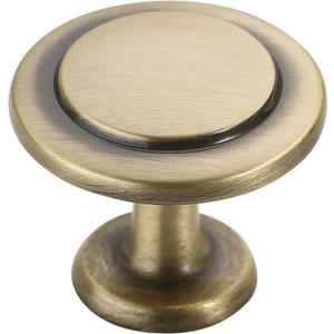 Alzassbg 10 Pack Brushed Antique Brass Cabinet Knobs, 1-1/4 Inch Diameter Round Kitchen Knobs for Cabinets and Drawers AL6012AB