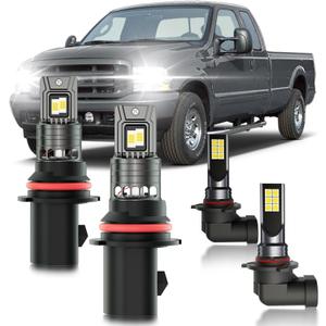 Fits for 1999-2004 Ford F250 Fog Lights Bulbs Combo, 4pcs Super Bright White Dual Beam and Fog Lights Blubs Package, 1:1 Size as Stock Bulbs, Plug and Play