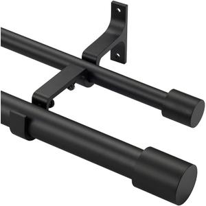 Matte Black Double Curtain Rods 72-144", Decorative Double Drapery Rods with Cap Finials, 1 Inch Front and 5/8 Inch Back Double Curtain Rod, Adjustable Dual Curtain Rod Double Window Rods
