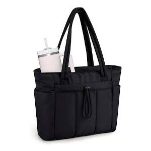 Wandering Nature Work Tote for Women, 40oz Large Bottle Pocket, 15.6" Padded Device Compartment, Commute, Daily Use, Black