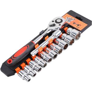 Socket Ratchet Set, 1/2 inch Drive Impact Socket Set 12 Piece with Ratchet Wrench, Extention Bar,Short Socket