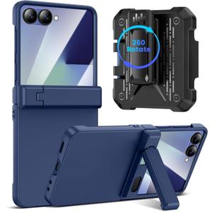 VEGO for Z Flip 7 Case with Screen Protector & Belt Clip [Hinge Protection & Foldable Kickstand] Hard PC Cover Shockproof Anti-Drop & Support Wireless Charing Case for Samsung Galaxy Z Flip 7-Blue
