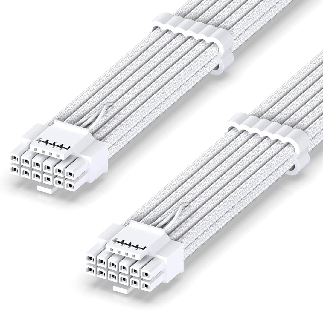 EZDIY-FAB 16AWG PCI-e 5.0 12VHPWR PSU Sleeved Cable, 600W 12+4 Pin Male to 12+4 Pin Male Cable for RTX 3090Ti/ 4070Ti/ 4080/ 4090, 60cm/ 23.62in-Pure White