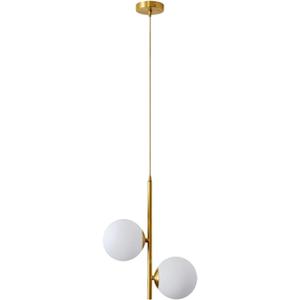 2-Light Globe White Glass Pendant Light, White Glass Ball & Brass Gold Matel Hanging Lamp Chandelier Ceiling Light White & Gold, shuzhi-2 (2-Light)