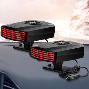 BBTO 2 Pcs Portable Car Heater for Vehicle, 12V 150W Car Heater That Plugs into Cigarette Lighter, 2 in 1 Fast Heating or Cooling Auto Fan Windshield Defogger and Defroster 360 Rotary(Black)