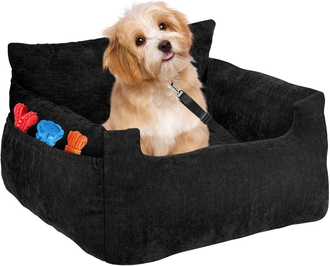 URPOWER Dog Car Seat for Small Medium Dogs, Pet Booster Car Seat for Dogs Under 35lbs, Washable Pet Car Seat with 2 Storage Pockets and Clip-On Leash, Dog Car Bed for Front & Back Seat(Black)