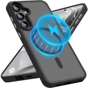 2 x Magnetic Case for Samsung Galaxy S22 Plus Case Fit for MagSafe, Slim Protective for Galaxy S22 Plus Phone Case S22Plus Non-Fingerprint Translucent PC Back TPU Bumper-Frosted Black