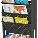 5-Tier Mobile Bookshelf, Rolling Bookcase Book Storage Rack, Movable File Folder Organizer Cart with Wheels for Home Study Office Living Room Classroom, Black