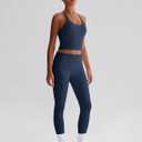 Women 2 Piece Workout Sets Halter Tank Top Wide Leg Leggings (Blue)