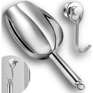 6oz Stainless Steel Ice Scoop for Freezer with Magnetic Hook, Dishwasher Safe Ice Scooper for Ice MachineMetal Scoop for Ice Maker, Ice Bucket, for Kitchen Bar Party Accessories (6OZ Silver)