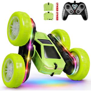Remote Control Car, Rc Cars Stunt, RC Crawler Toys 4WD 360 Rotating with LED Light-Up Wheels & Remote Control for 6-12 for Boys Birthday Gift (Green)