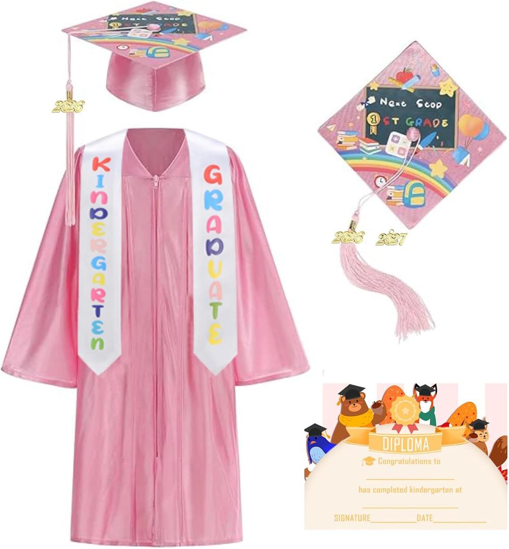 GRAJTCIN Kindergarten Preschool Graduation Cap and Gown with 2026 Tassel Graduation Stole and Certificate