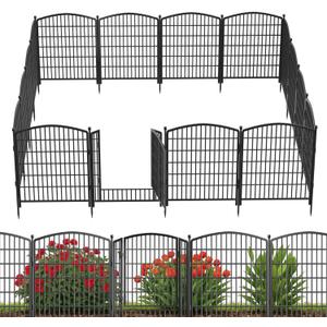 31in(H) x 17.3ft(L) No Dig Decorative Garden Fence with Gate, 8 Panels Rustproof Animal Barrier Metal Dog Fence Outdoor for Yard, Patio, Temporary Garden Fencing with Ground Stakes