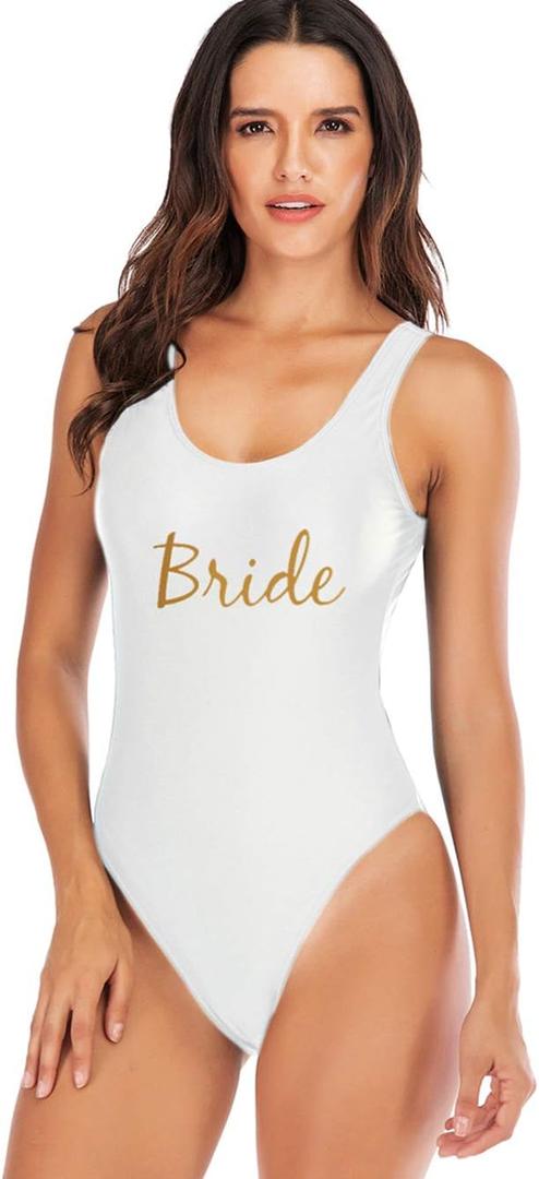 Elightvap Bride to Be Squad Women One Piece Swimsuits Letter Print Swimwear High Cut Monokini Bridesmaid Team Bathing Suits (XX-Large, White 3- Bride) Elightvap Bride to Be Squad Women One Piece Swimsuits Letter Print Swimwear High Cut Monokini Bridesmaid Team Bathing Suits (XX-Large, White 3- Bride)