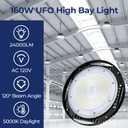 CINOTON 160W UFO LED High Bay Light, Aluminum LED Shop Lights with 24000LM, 5000K Commercial Bay Lighting for Warehouse Garage Workshop Factory, 6' Cable & Safety Rope, ETL Listed 1 Pack