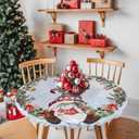 Christmas Red Dwarf Round Table Cloth Fitted Tablecloth,Blue Gradient Table Cover with Elastic Edge Waterproof Table Cloth,Xmas Gift Wreath Circle Table Covers for Kitchen Indoor Outdoor 45-54in