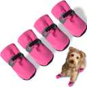 Dog Shoes Dog Boots & Paw Protector, Anti-Slip Sole Winter Dog Booties with Reflective Straps Dog for Small Medium Dogs 4PCS (A-Pink, Size 3: 1.37"(Width))