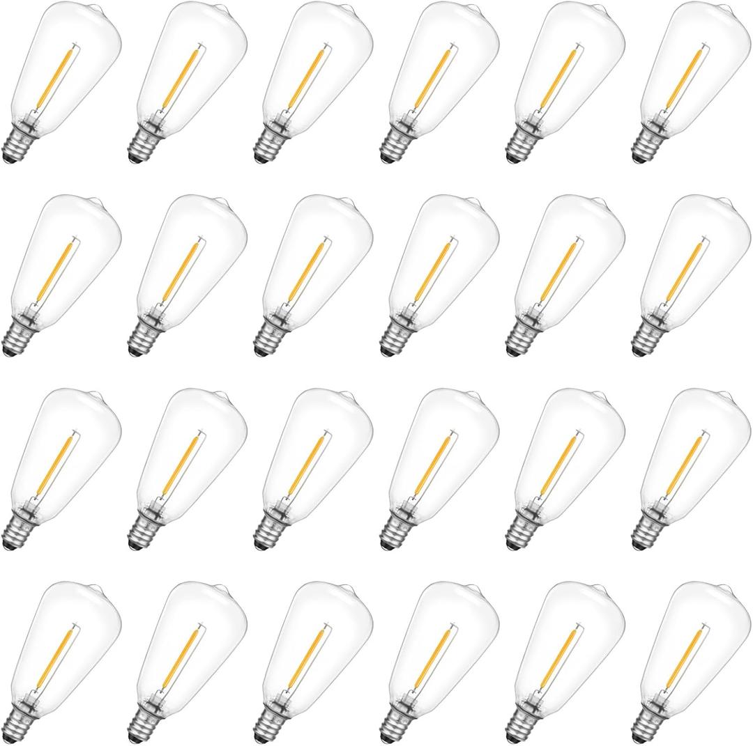 E12/C7 Base LED Replacement Bulbs for ST38 Outdoor String Lights - Not Solar, Vinatge 1W LED Shatterproof Bulb, Warm White 2200K, 25 Pack