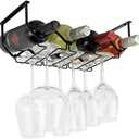 Wallniture Piccola Under Cabinet Wine Rack & Glasses Holder Kitchen Organization with 4 Bottle Organizer Metal Black