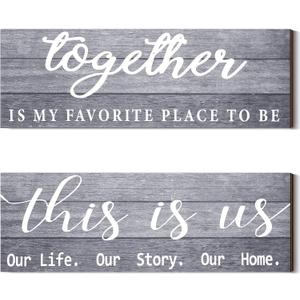 Jetec 2 Pcs Wooden Home Wall Signs This is Us Wall Decor Family Plaque Together Is My Favorite Place To Be Sign Rustic Wood Entryway Art for Farmhouse Bedroom Living Room 4.7 x 13.8 Inch(Gray)