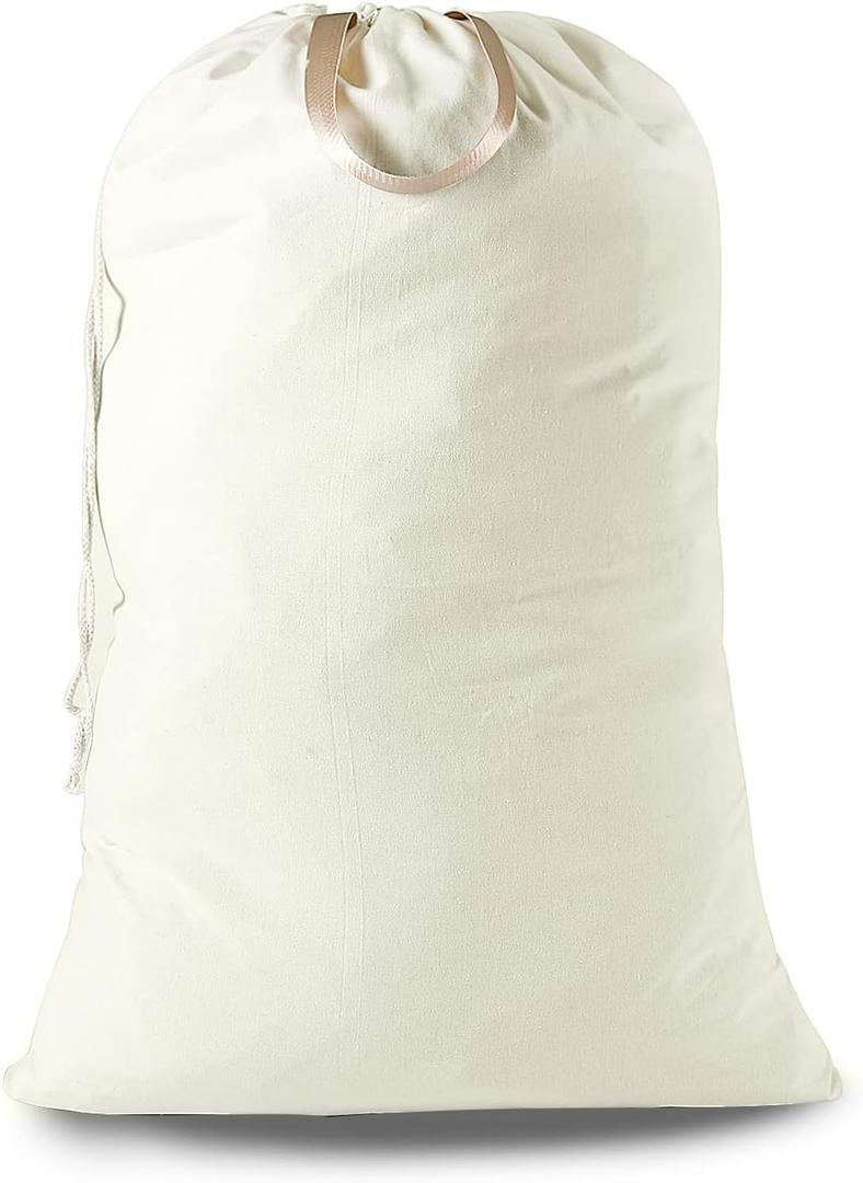 Heavy Duty Laundry Bag with Drawstring and Handle, Extra Large Travel Dirty Clothes Bag for Laundromat and Household, Durable Rip-Stop Laundry Hamper Liner, 8 Solid color(28 x 40 Inch) by SANFERGE (Beige)