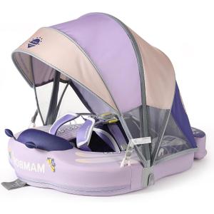 Mambobaby Float Add Tail Baby Swim Float with Canopy Solid Pool Infant Swim Trainer Swimming Training Lying Air Free Water Floats Non-Inflatable Waist Swim Ring for Toddlers (Butterfly-Purple), Large
