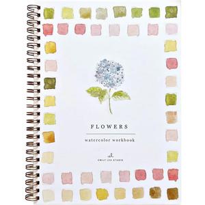 Flowers Watercolor Workbook by Emily Lex Studio, 12 Beginner Friendly Sketched Illustrations, Lay Flat Spiral Pages, 6.5 x 9 inch, 120lb Watercolor Paper