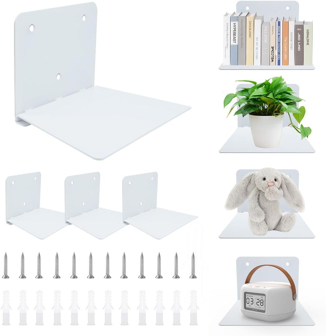 4PCS Wall Mounted Floating Invisible Bookshelf with Mounting Hardware