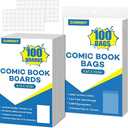 100 Pack Current Comic Book Bags and Boards, 6.87" x 10.5" Acid-Free Comic Book Sleeves, Clear Protector Sleeves for Comics (100 Comic Book Bags+100 Comic Book Boards)