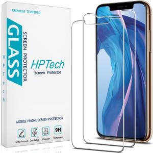 HPTech (2 Pack) Screen Protector for iPhone 11 Pro Max, iPhone XS Max 6.5-inch Tempered Glass, 9H Hardness, Bubble Free, Case Friendly (Clear)