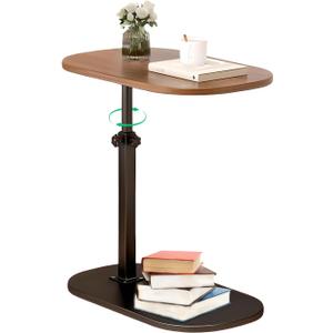C Shaped End Table for Couch, C Table End Tables with Adjustable Height, 360° Swivel Couch Tables for Living Room,Bed Side,Coffee, Bedroom,Study and Small Spaces (Glossy Walnut), One Size