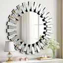 QDSSDECO Round Mirror Sunburst Wall Mirror 31.5" Beveled Edge Frameless for Living Room Bathroom Bedroom Entryway Decor