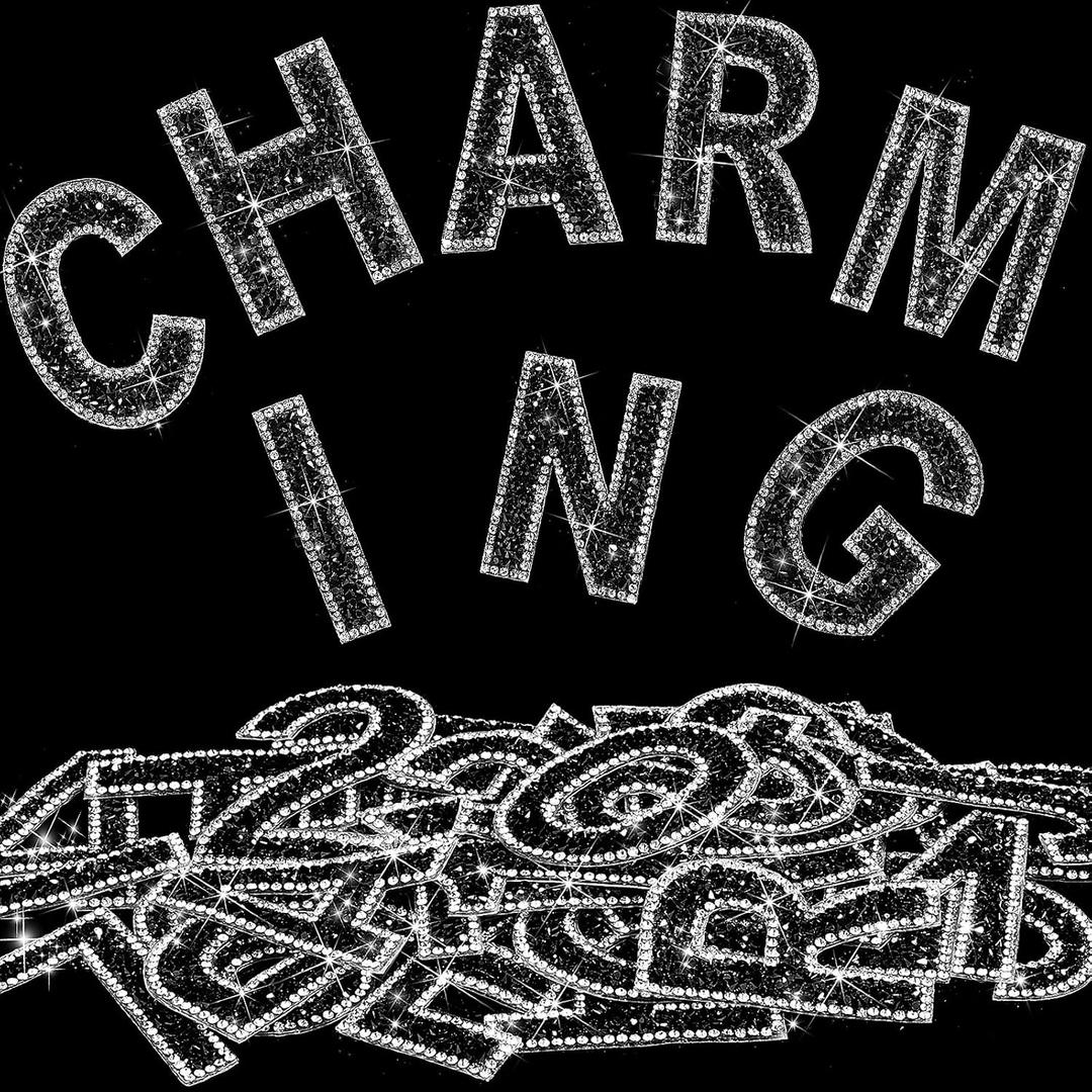 WILLBOND 37 Pieces Rhinestone Letter Stickers Large Glitter Alphabet Crystal Number Self Adhesive Bling Stickers Iron on Letters for Art Crafts Clothing DIY Decors(Black, White,2.56 Inch)