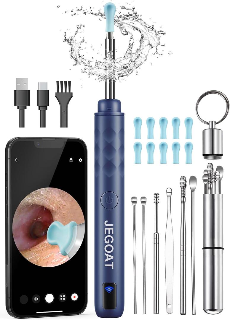 Ear Wax Removal, Ear Wax Removal Tool Camera with 1296P HD Camera and 6 LED Lights, Ear Cleaner with 10 Ear Pick, Upgraded Ear Wax Removal Kit for iOS and Android, Navy Blue