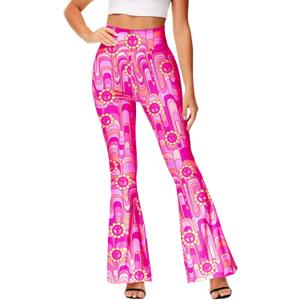 Deerose Women's High Waist Stretch Bell Bottom Slim-Fit Flare Leg Hippie Pants (XX-Large, Pink)