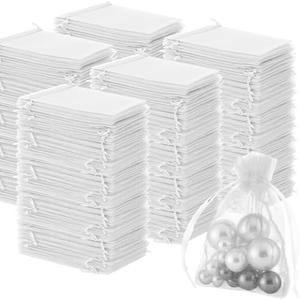 Silkfly 1000 Pcs Organza Bags 4x6 Inches Drawstring Gift Bags Bulk Mini Mesh Pouches Small Organza Gift Bag for Candy Jewelry for Wedding Party Favors (Solid Style,White)