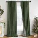 Christmas Green Blackout Curtains for Bedroom Linen Light Pale Olive Green Room Darkening Window Drape Black Out Dark Curtains for Ceiling Door Living Mid Century Modern Decor 108 Inches Long 2 Panels