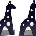 Cute Cartoon Giraffe Shape Nonskid Metal Bookends for Kids Gift Decoration(Black)