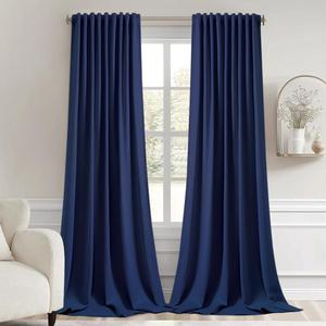 MIULEE Navy Blue Back Tab Blackout Curtains 120 Inch Long 2 Panels Set for Bedroom, Rod Pocket/Pinch Pleated Extra Long Thermal Insulated Living Room Darkening Light Blocking 10FT Drapes