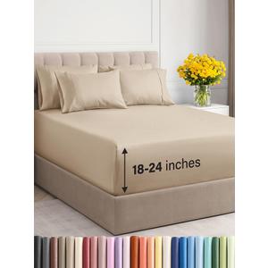 Extra Deep Cal King Sheet Set - 6 Piece Breathable & Cooling Sheets - Hotel Luxury Bed Sheets Set - Easy & Secure Fit - Soft, Wrinkle Free & Comfy Sheets Set - Cream Sheet Set with Extra Deep Pockets