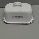 Suwimut Enamel Butter Dish with Lid for Countertop Refrigerator, Vintage White Butters Holder Tray, Black Rim Enameled Metal Covered Butters Keeper Container for East West Coast Butter Stick