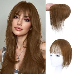 WECAN Hair Toppers for Women Real Human Hair 3D Bangs Clip 100% Human Toppers for Women 10 Inch Clip in Bangs Hairpieces(Brown)