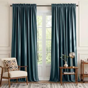NICETOWN Greyish Blue Velvet Curtains Room Darkening Panels, Thermal Insulated Super Soft Luxury Window Drapes for Bedroom Living Room Decor, 2 Panels, 90" Length